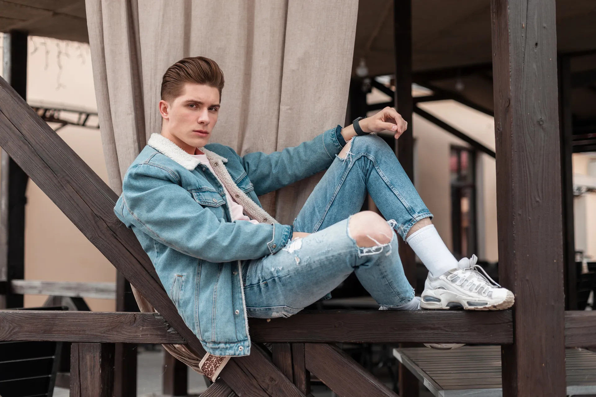 Giacca e jeans Francismantini in denim azzurro